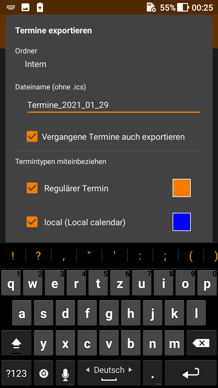 in Android Calendar Import-Export, Sicherung
