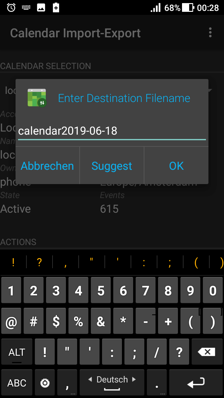 in Android Calendar Import-Export, Sicherung